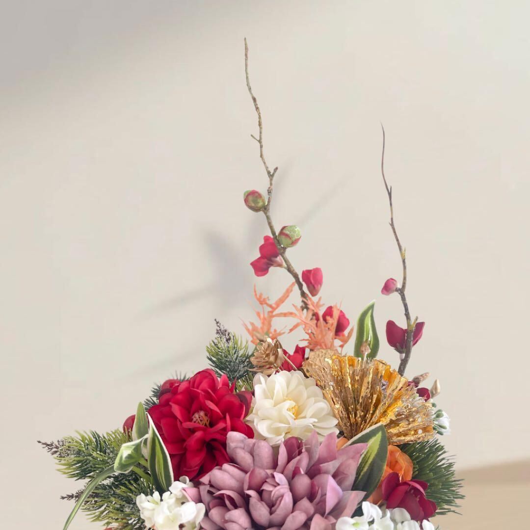 正月アレンジ 金彩の雅アレンジメント 光触媒フラワー しめ飾り 正月