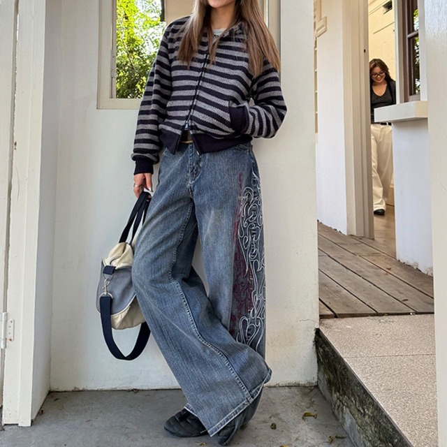 フレイムステッチワイドデニムパンツ   R01283