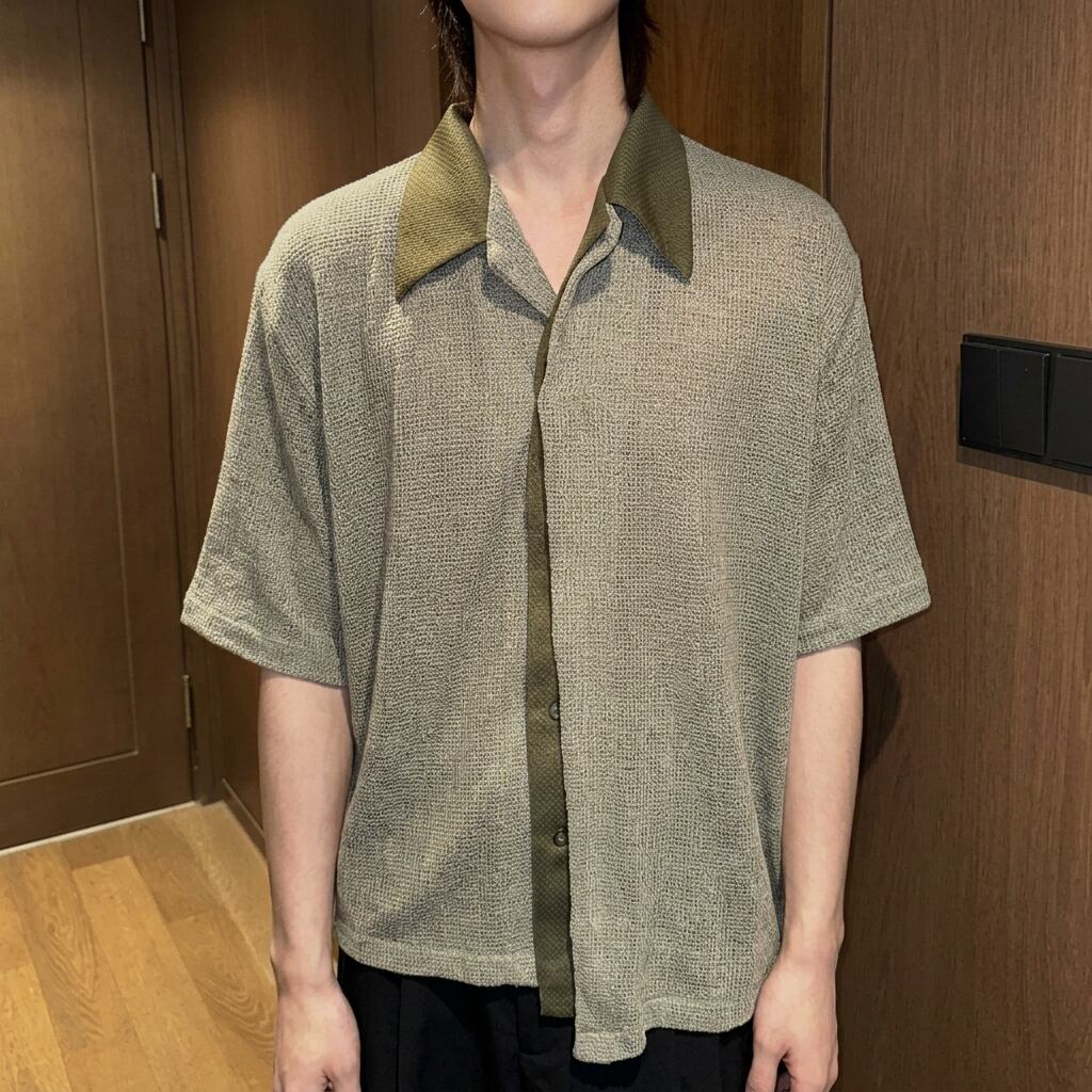 半袖 オープンカラー ニット 前開きポロシャツ 10180