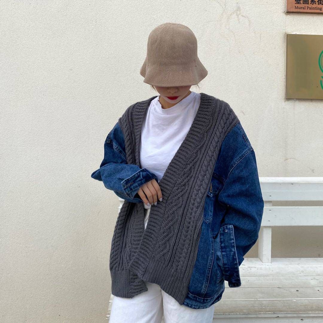 CABLE KNIT CONTRAST LONG SLEEVE CARDIGAN M-18668