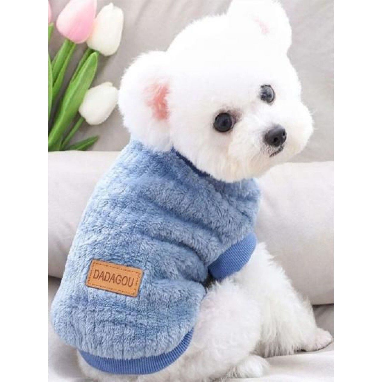 犬用 裏起毛スウェット ドッグウェア ブルー M/L 散歩 お出かけ