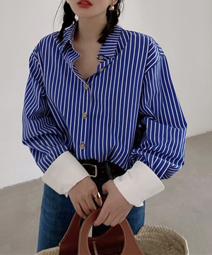 ブルーストライプ◆ホワイトカフスシャツ【t-10442】