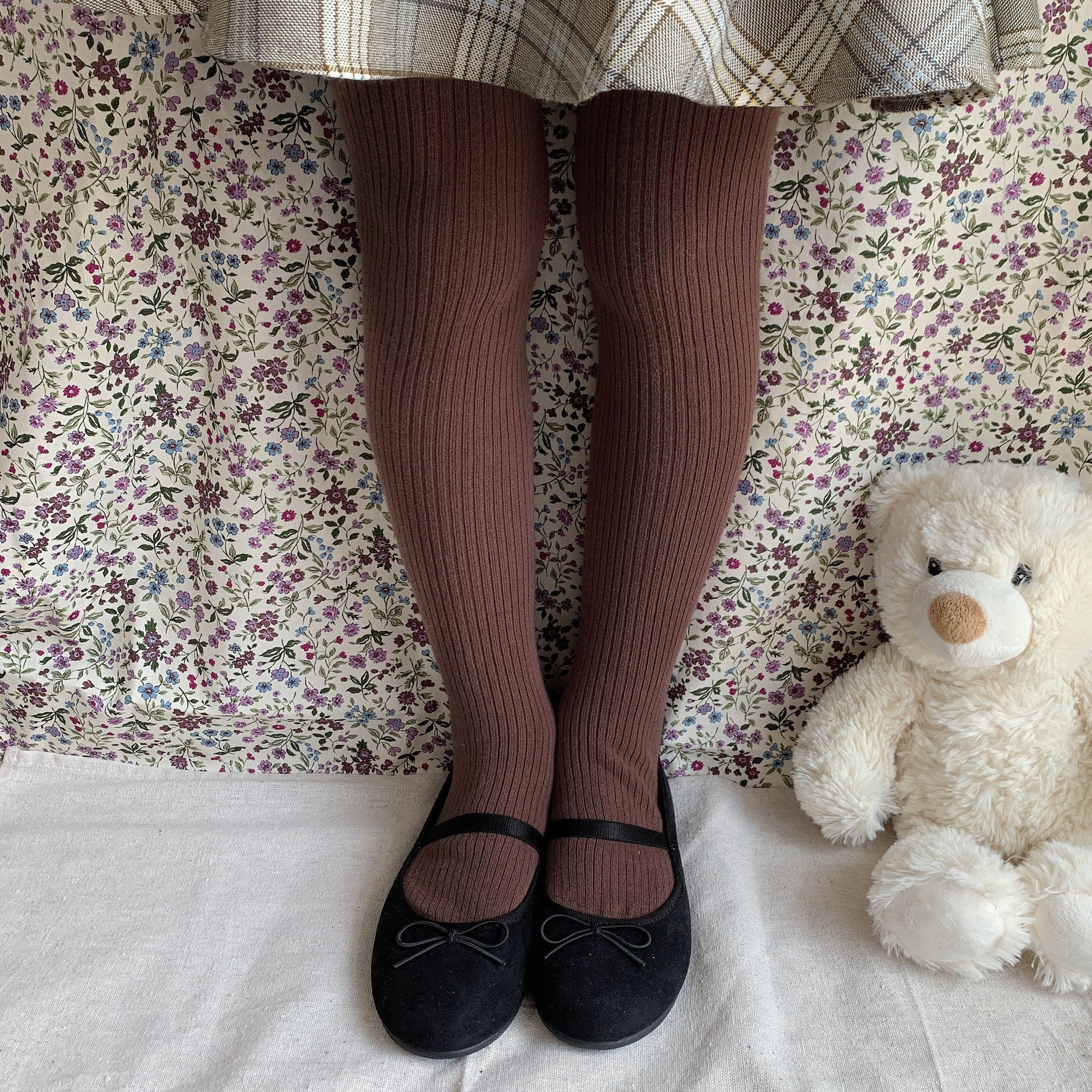 kids☻cotton mix rib tights【リブタイツ】size120/135 キッズタイツ 子供タイツ ナチュラルスタイル  Hoppipolla