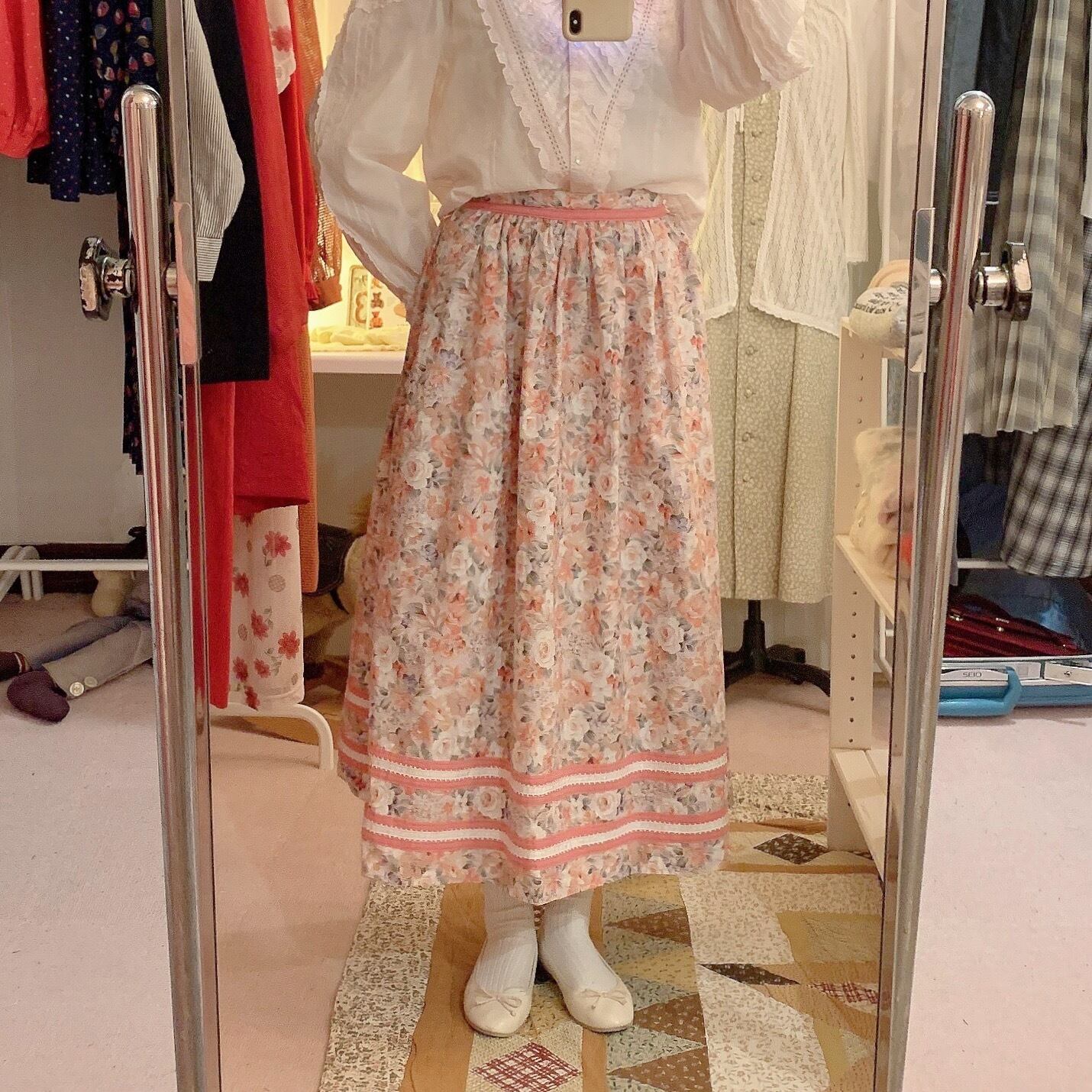 60s pink flower tape skirt