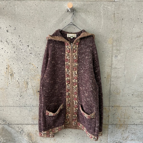 Floral print hooded knit cardigan