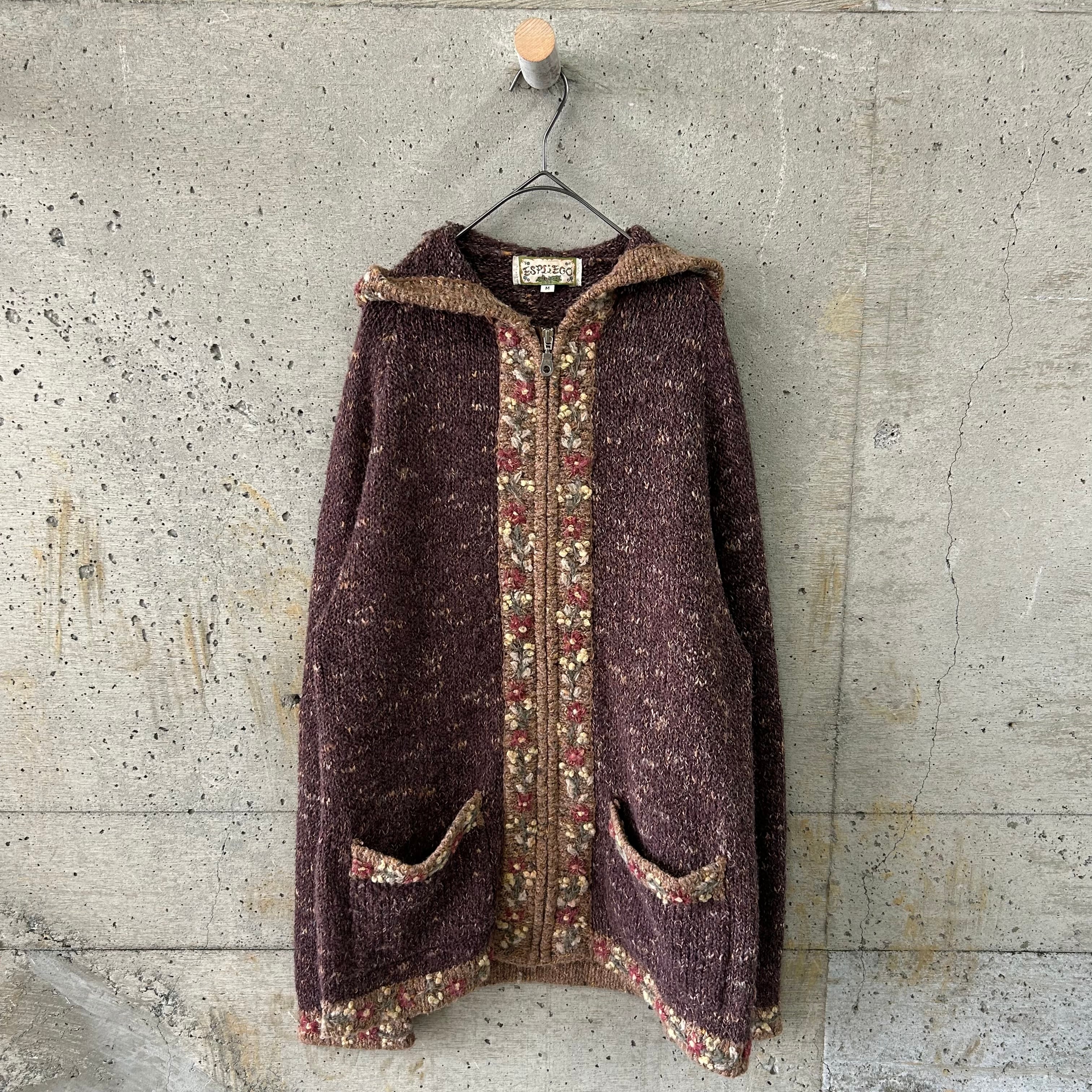 Floral print hooded knit cardigan