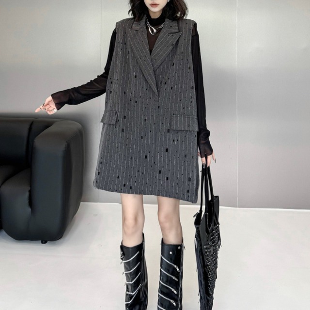 ピンストライプ　ダブルブレストワンピースベストR1095