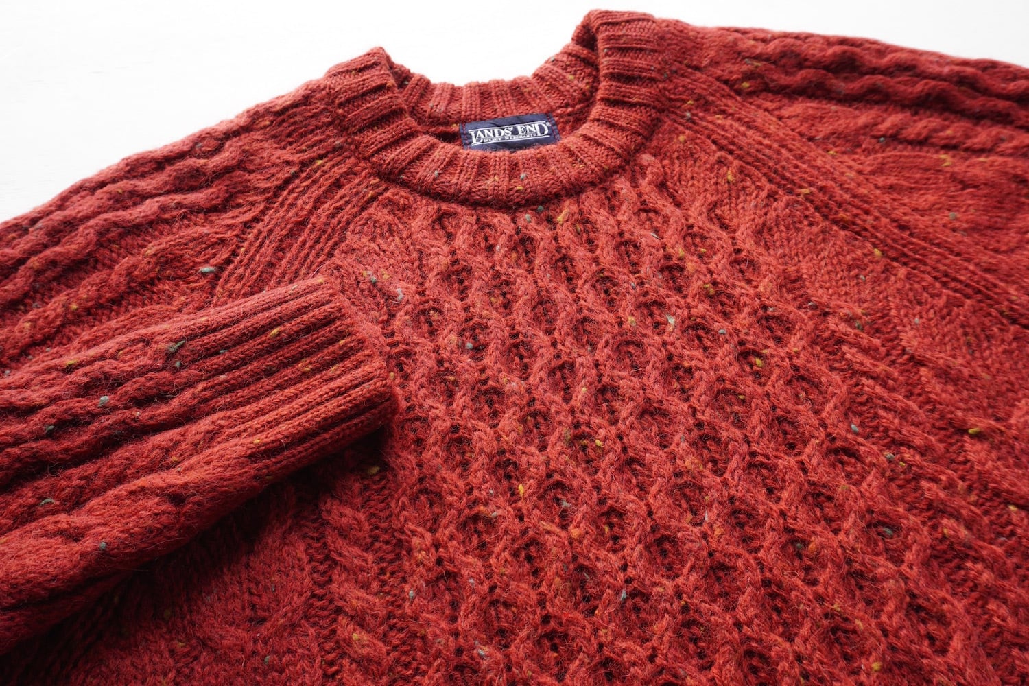 1990's ENGLAND製 [LANDS' END] ケーブル&ハニカム アランニット