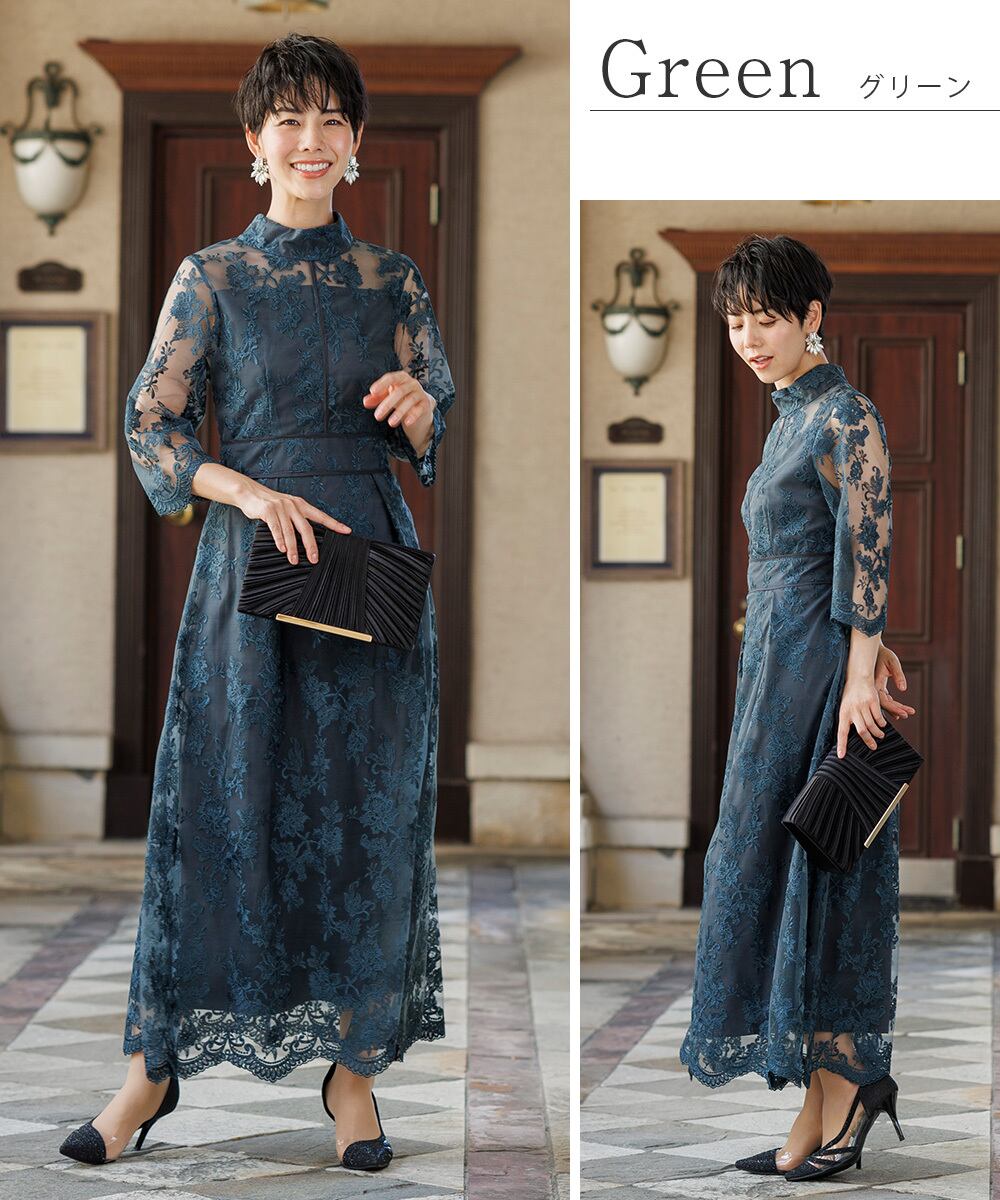 パーティードレス 総 刺繍 レース ワンピース 結婚式 服装 ロング