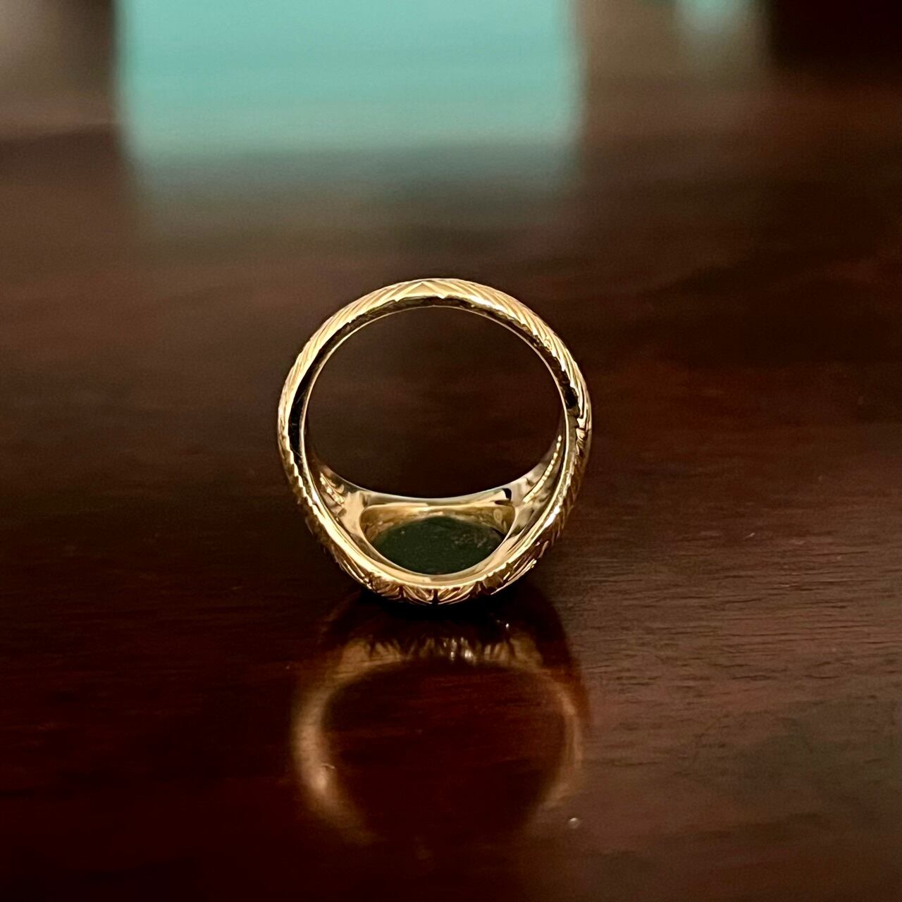 VINTAGE TIFFANY & CO. Bloodstone 14K Gold Herringbone Signet Ring