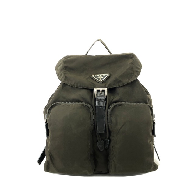 PRADA 　プラダ　トライアングルロゴ　ナイロン×レザー　リュック　パックパック　カーキ　vintage　ヴィンテージ　オールド　jp8x5n