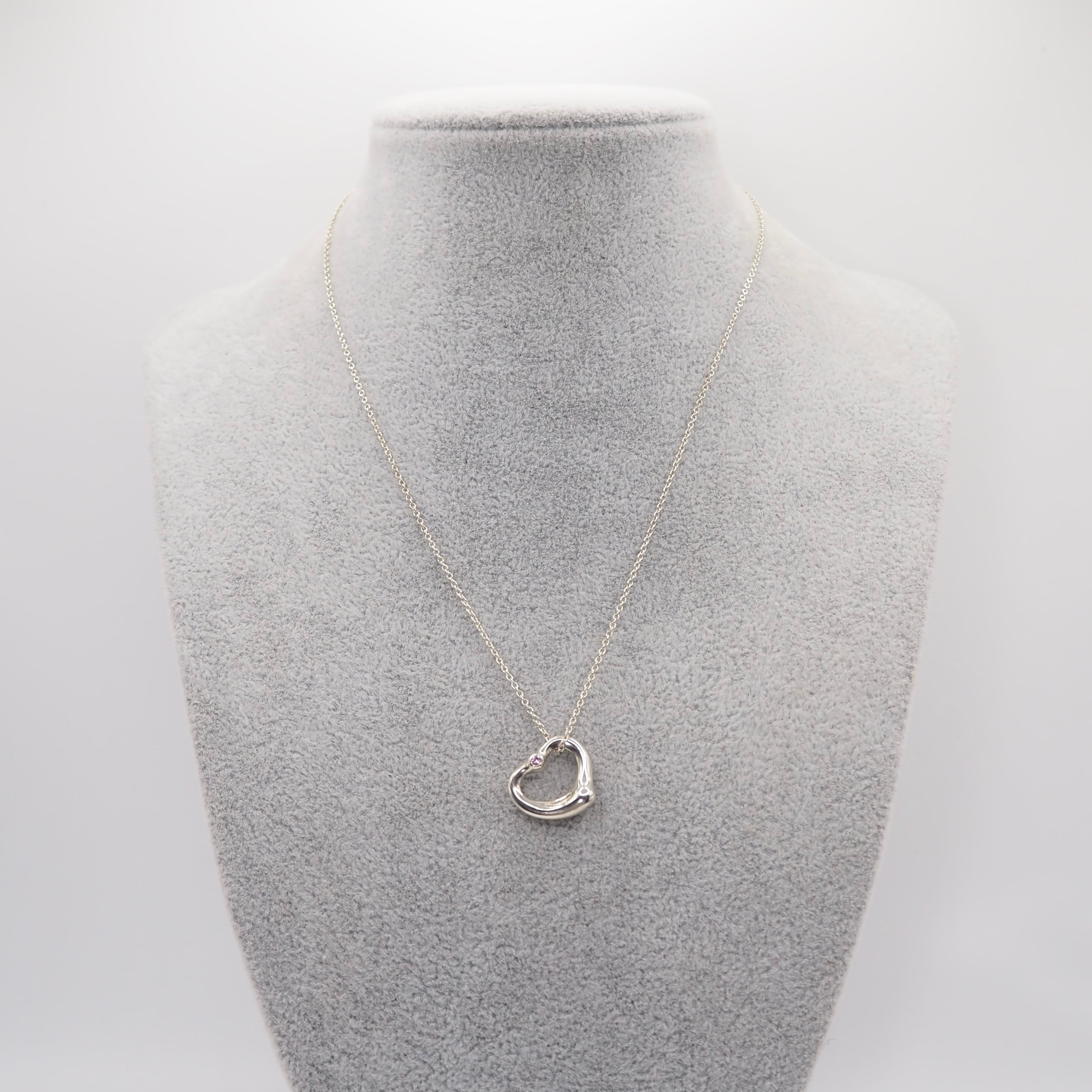 Tiffany&Co. オープンハート1p ピンクサファイア ネックレス シルバー