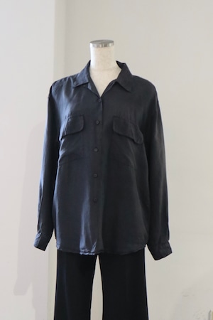 80s open collar black silk shirt