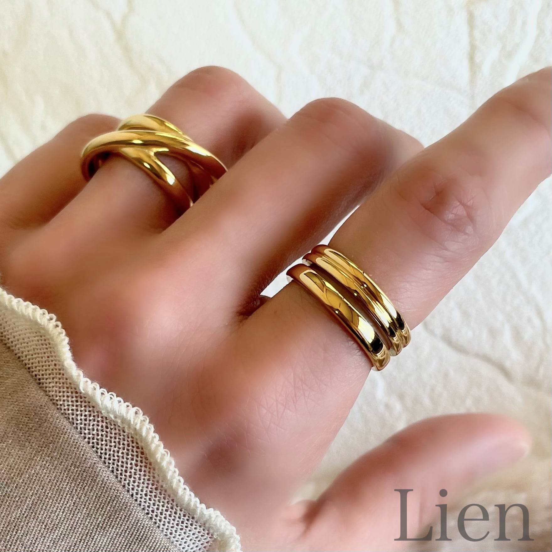 シンプル 2連 リング 指輪◆つけっぱなし!OK 316L サージカルステンレス Lien