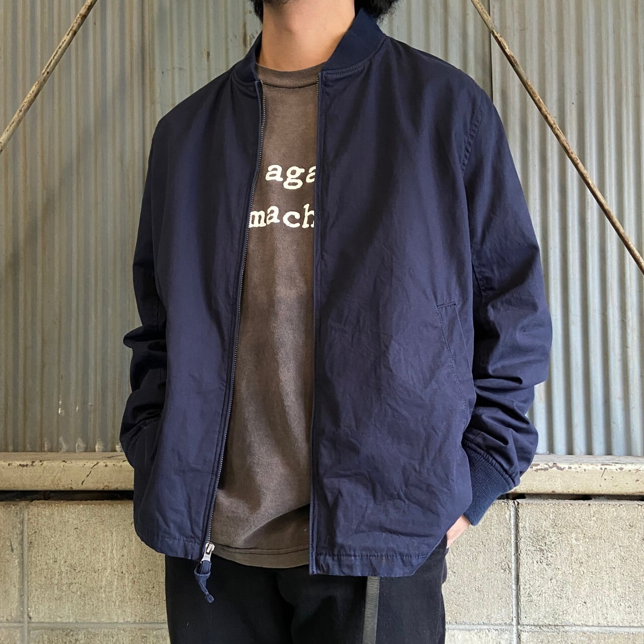 J.CREW コットンポプリン ブルゾン ジャケット メンズL 古着 ネイビー