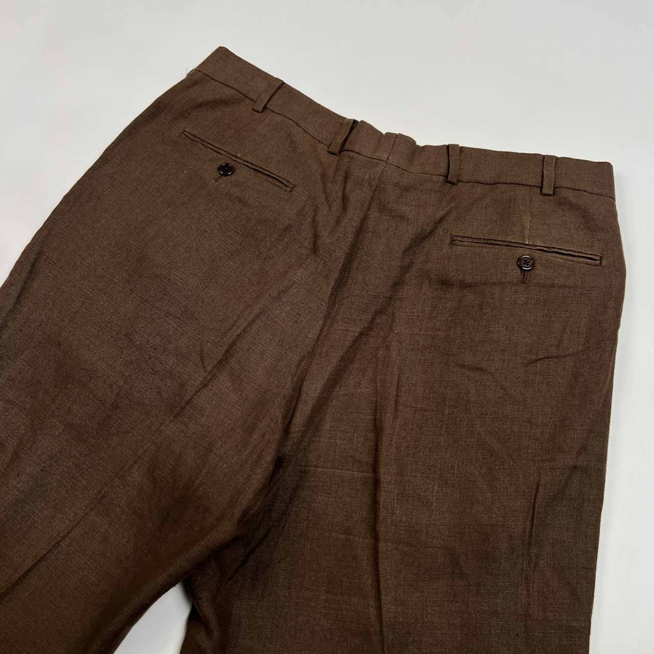 麻100% Brooks Brothers ブルックスブラザーズ ツータック リネン スラックスパンツ サイズ W38 /メンズ/ブラウン