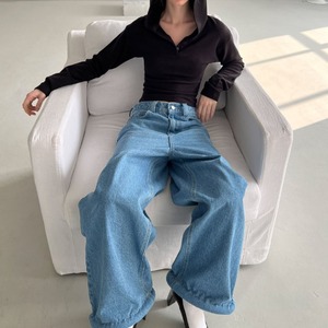 フード付きブラックスリムロング T シャツ　LT0040053