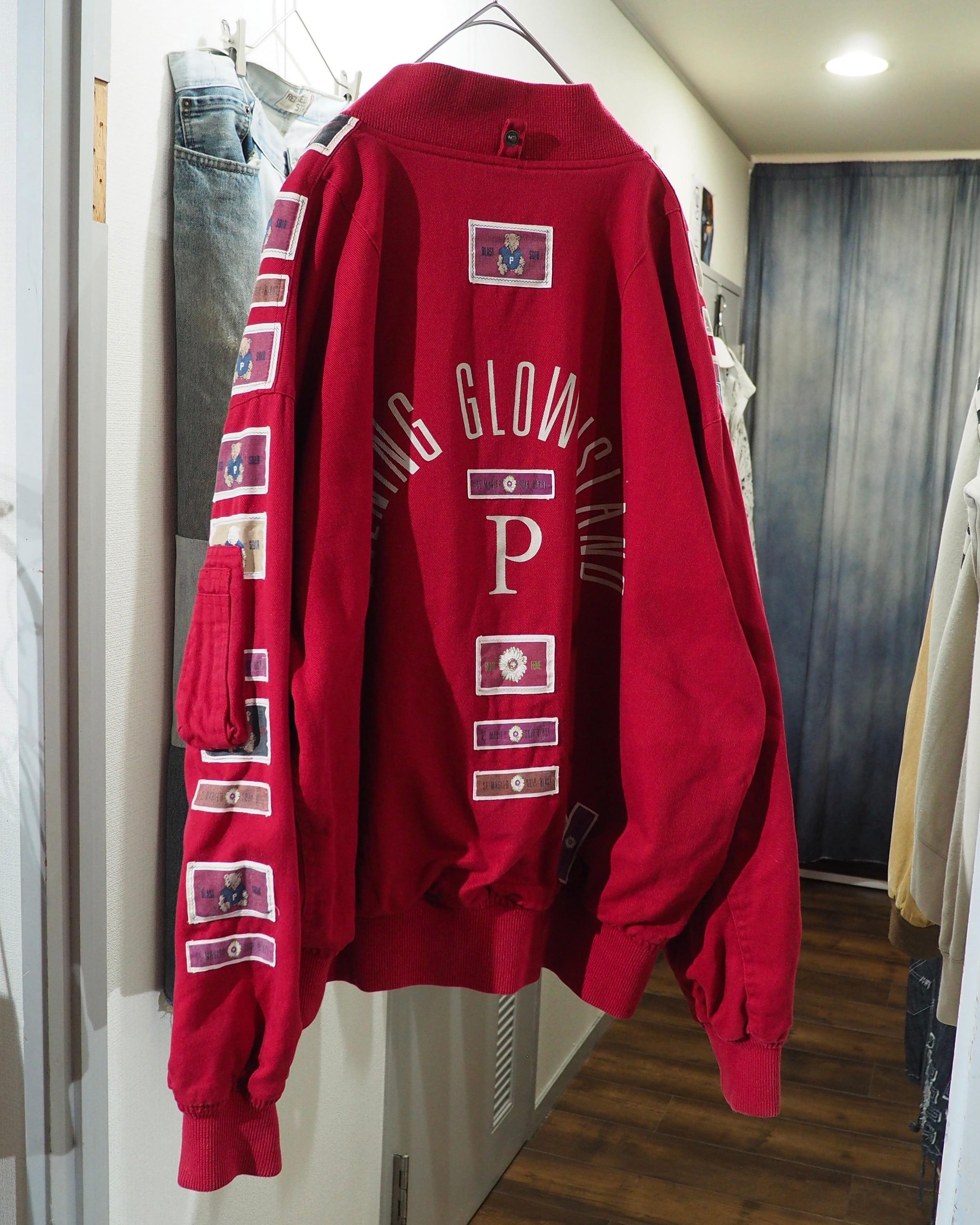 1980 - 90s Cute Teddy Bear × Flower Patchwork Embroidery Vintage Flight Jacket