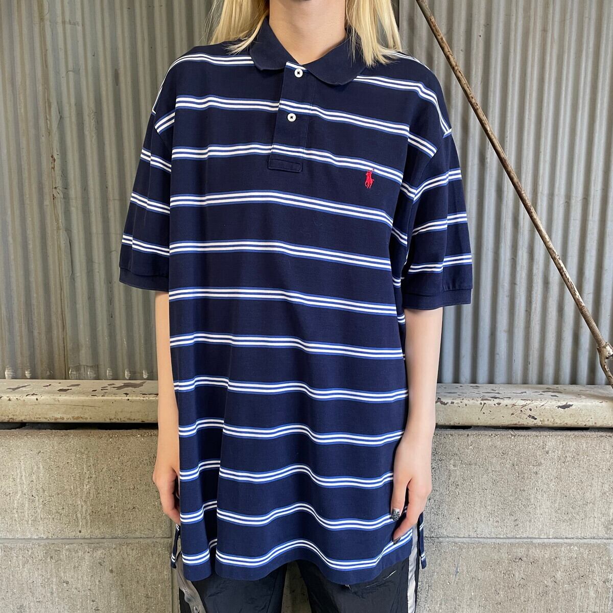 ビッグサイズ Polo by Ralph Lauren ボーダー柄 鹿の子 ポロシャツ