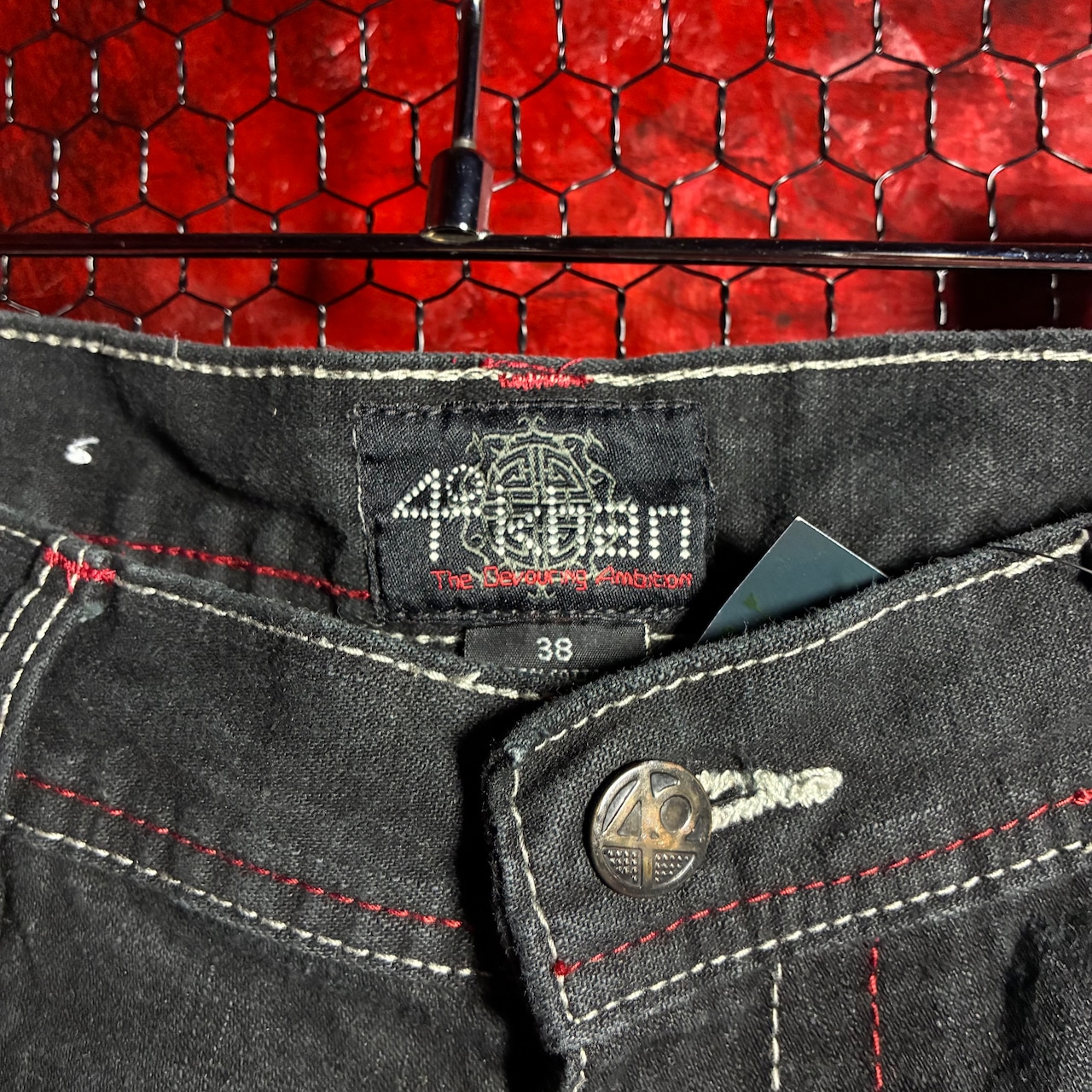4khan ブラックデニムショーツ 刺繍 ストリート W38