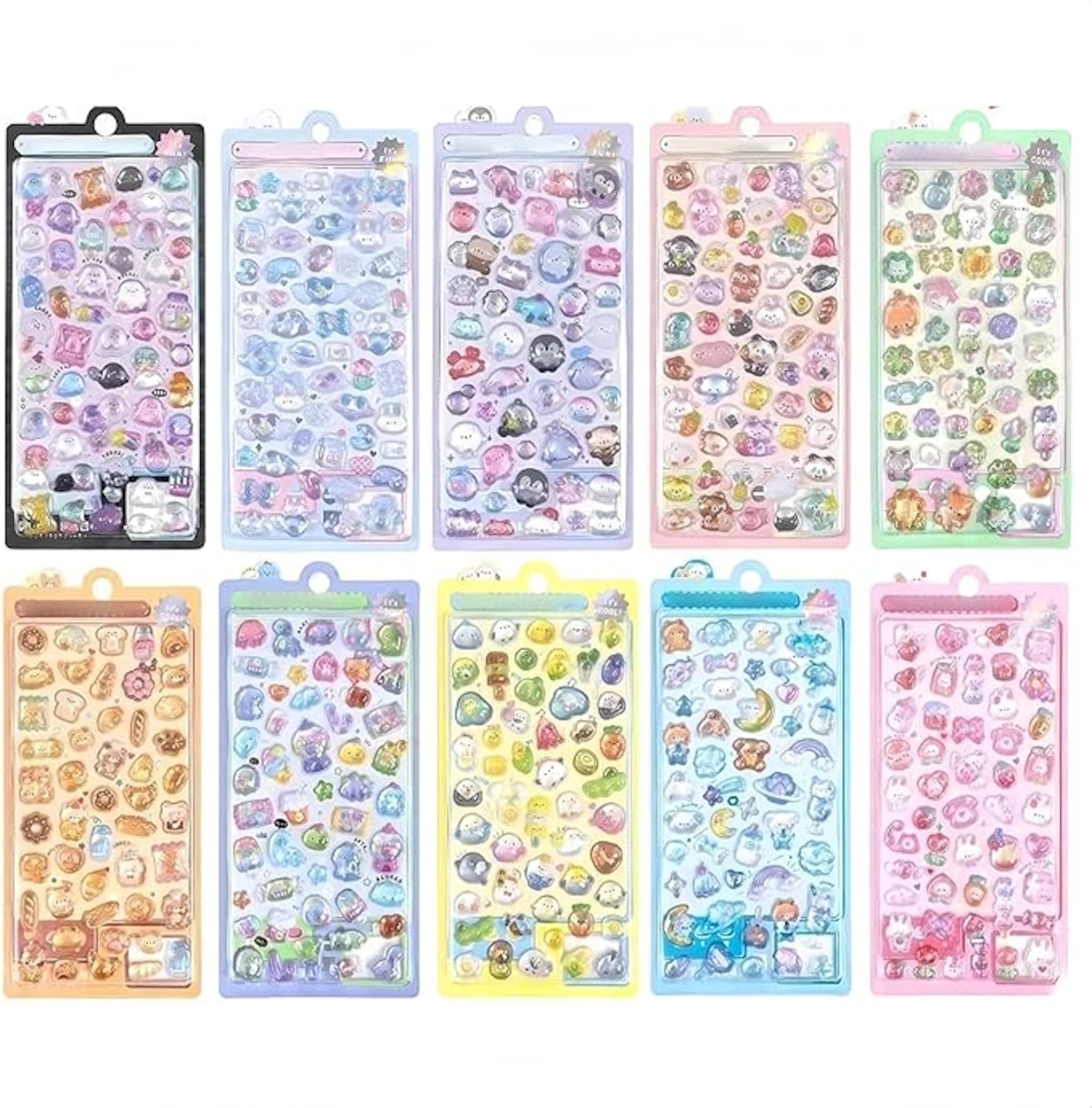 ぷくぷくシール 10枚セット ぷっくり立体 かわいい ごほうびシール 大容量 子供向け スマホケースデコ 手帳DIY ギフト 贈り物 ラメ ...