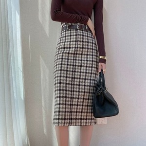 チェック柄ハイウエストウールスカート　21069