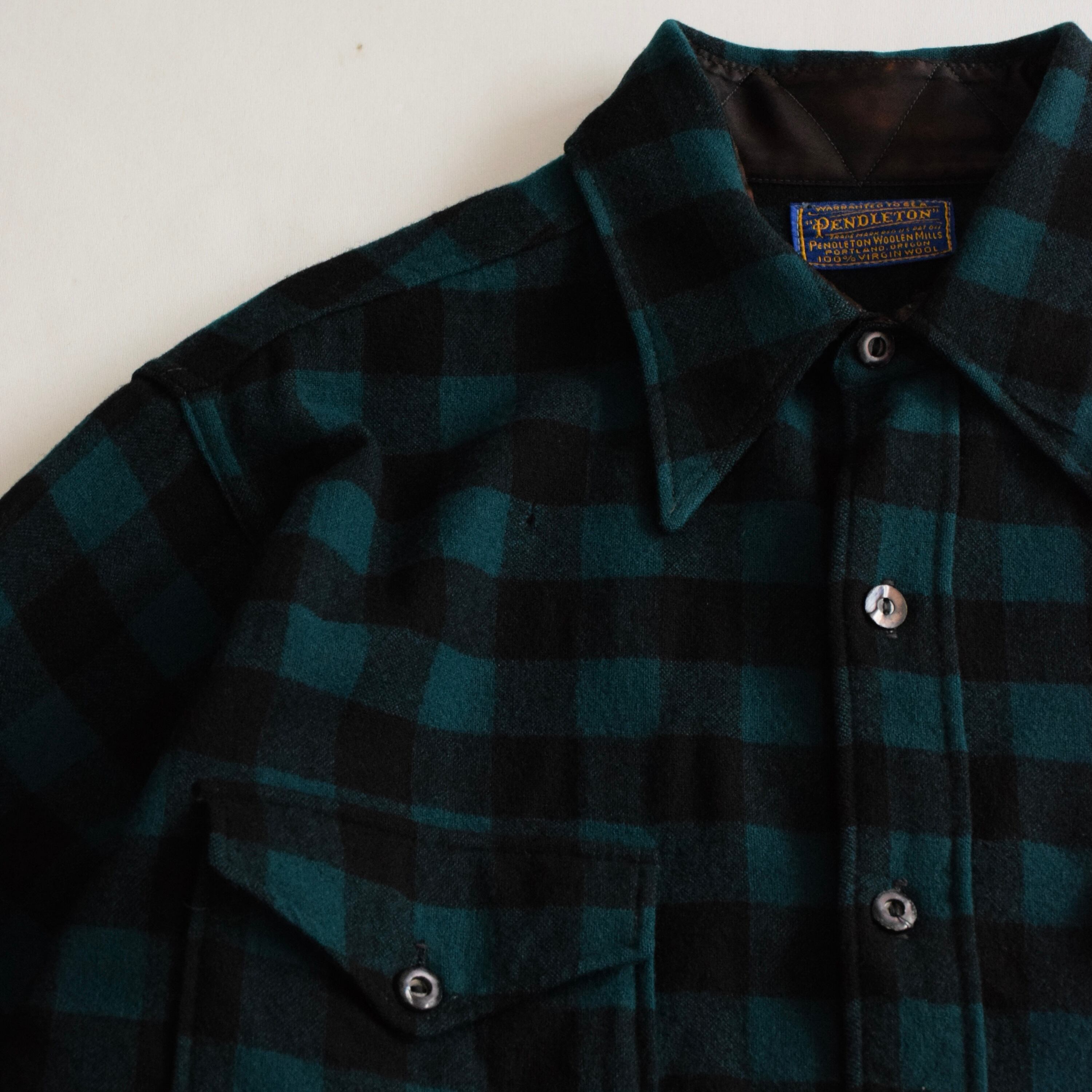 40's USA製 Pendleton ウールシャツ メンズL グリーン ペンドルトン