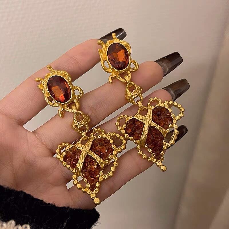 ゴールド 鼈甲風 茶色 ピアス ハート ピアス ビック ゆらゆら ロング