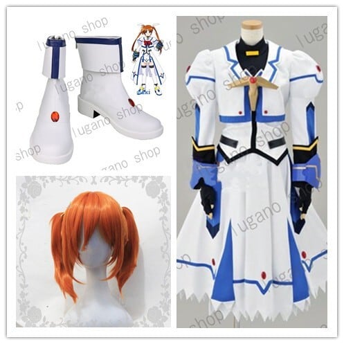 K2738c 魔法少女リリカルなのは 高町なのは 風 戦闘服+ウィッグ+靴