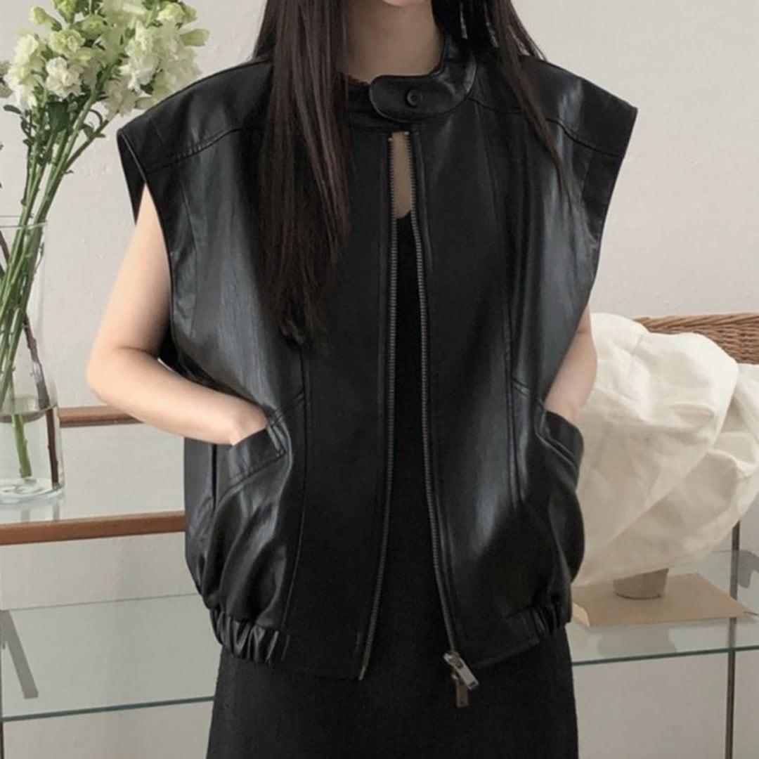 Fake leather flight vest V1827