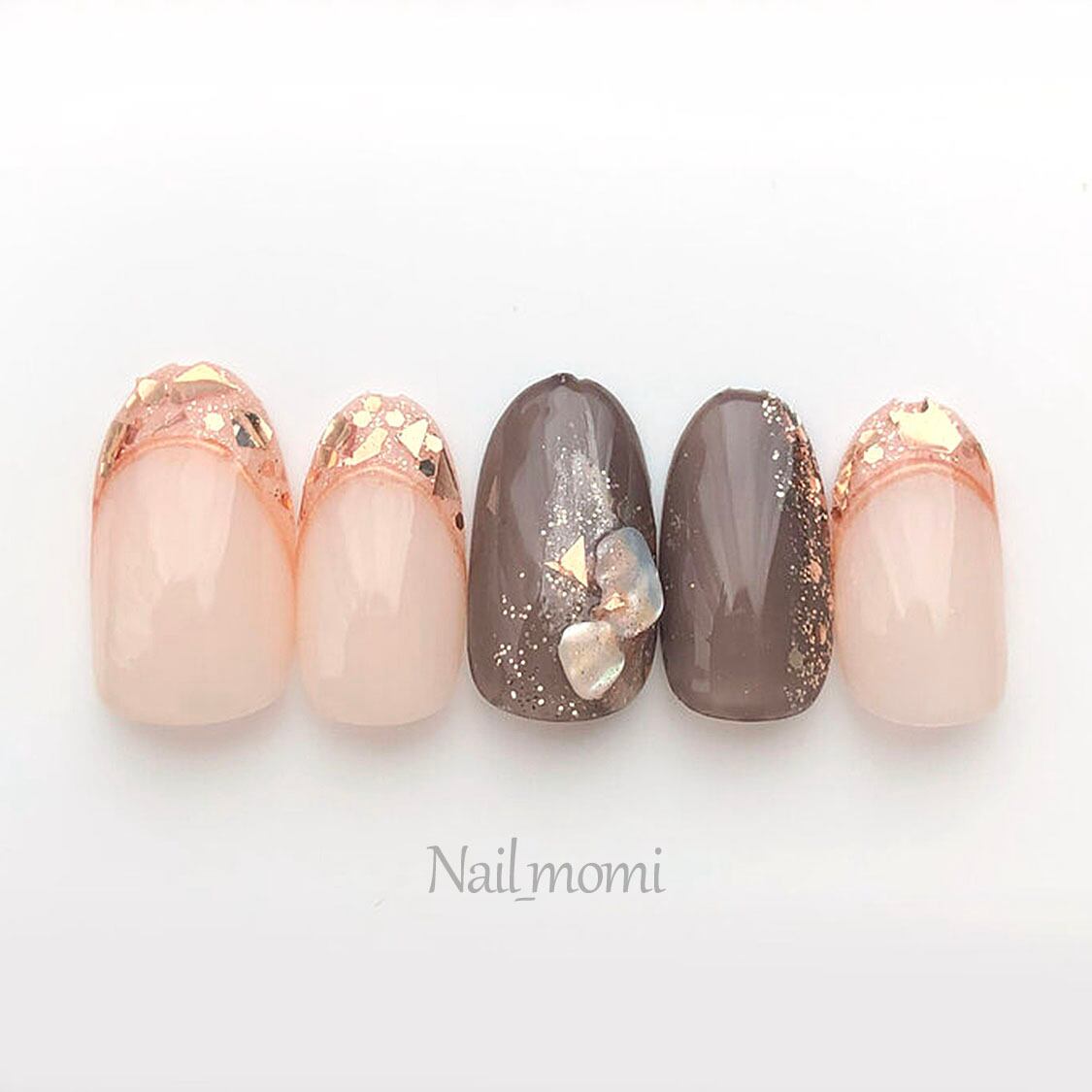 ネイルチップ/ブラウン シアー ニュアンス 上品 シェル ガラスフレンチ