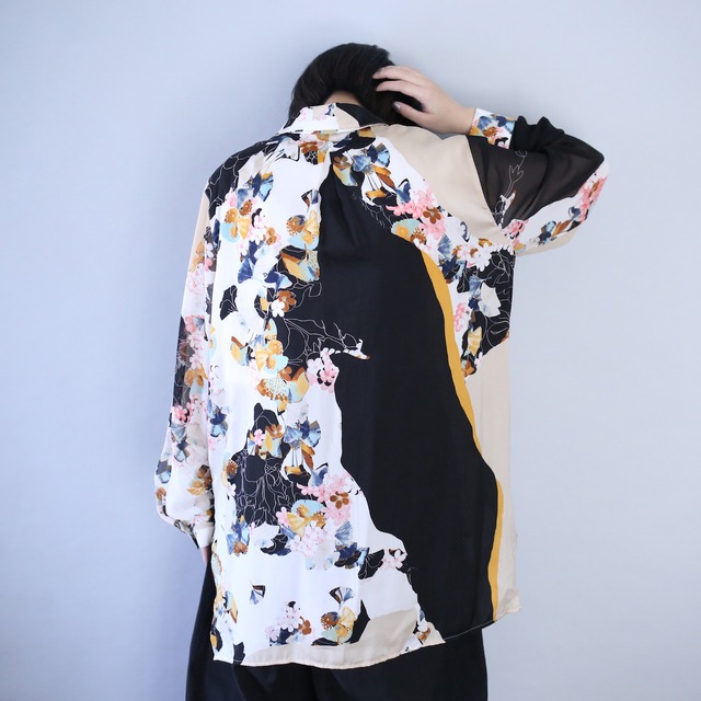 "和" motif beautiful flower pattern fry-front minimal mode special shirt
