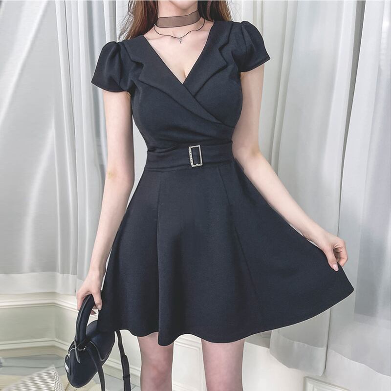 細見え効果抜群 セクシー Ol 通勤 Aライン ブラック 大きいサイズ ワンピース L Xl 2xl 3xl 4xl Dresszone