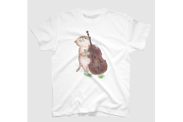 コントラバス猫のＴシャツ(白)