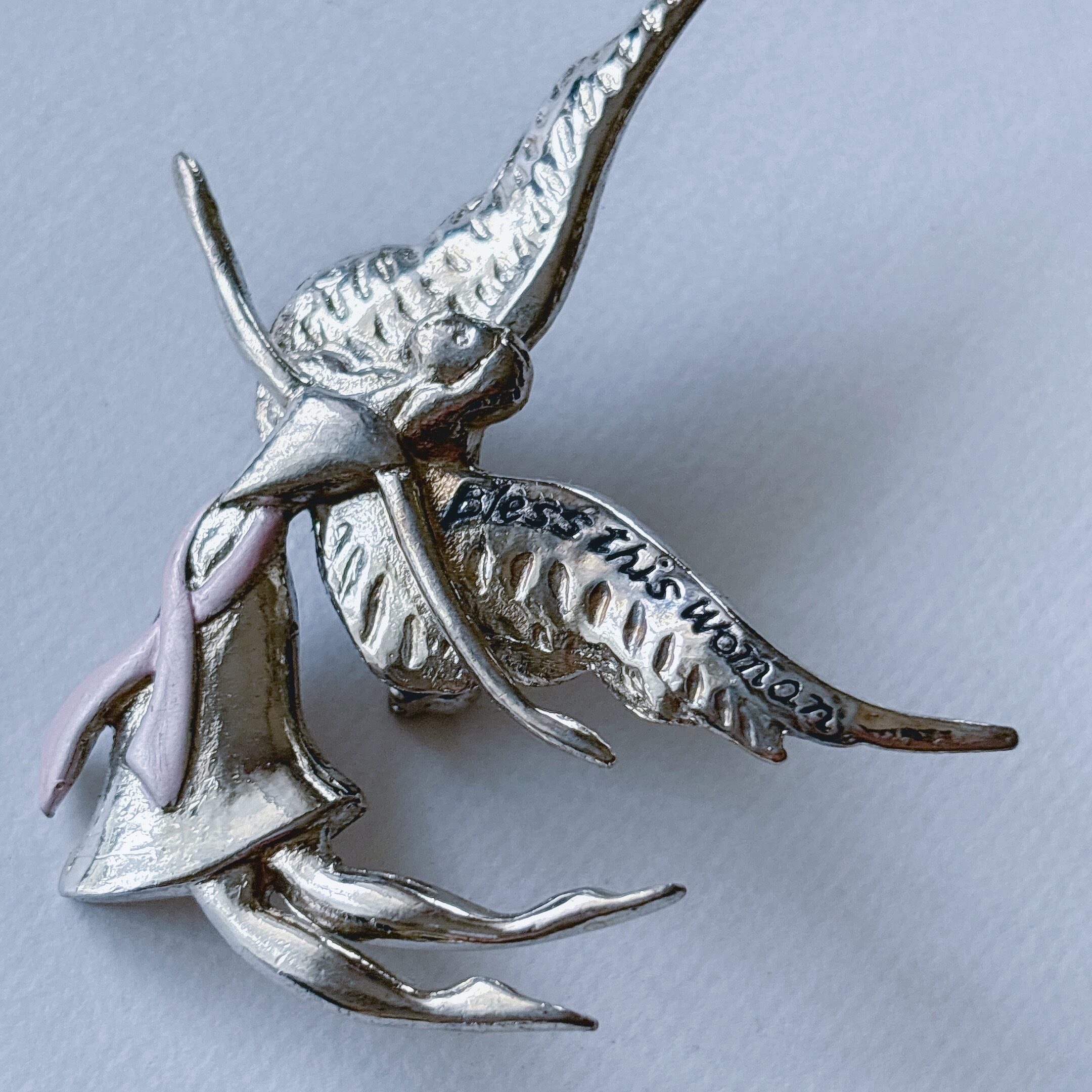 ヒロリン　　　ラリック　ブローチ　アンファンエンジェル Vintage 90s - 00s silver tone angel pink enamel ribbon brooch