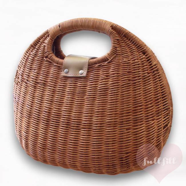 ビンテージ 天然素材 かごバッグ 丸型ラタン×ピンクサテン内布のナチュラルかごバッグ BAG vintage 古着