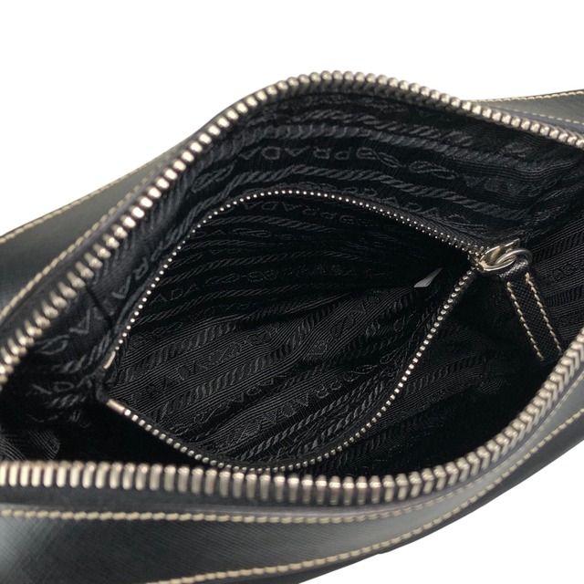 PRADA プラダ ショルダーバッグ ブラック トライアングルロゴ レザー ナイロン セミショルダーバッグ vintage ヴィンテージ オールド mshu7d