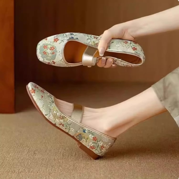 花柄刺繍 チャイナフラットシューズ YS00157