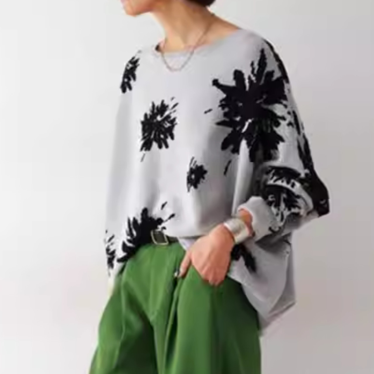 ジャガード柄 ヒップ丈 ドルマン ニット 00099・画像5