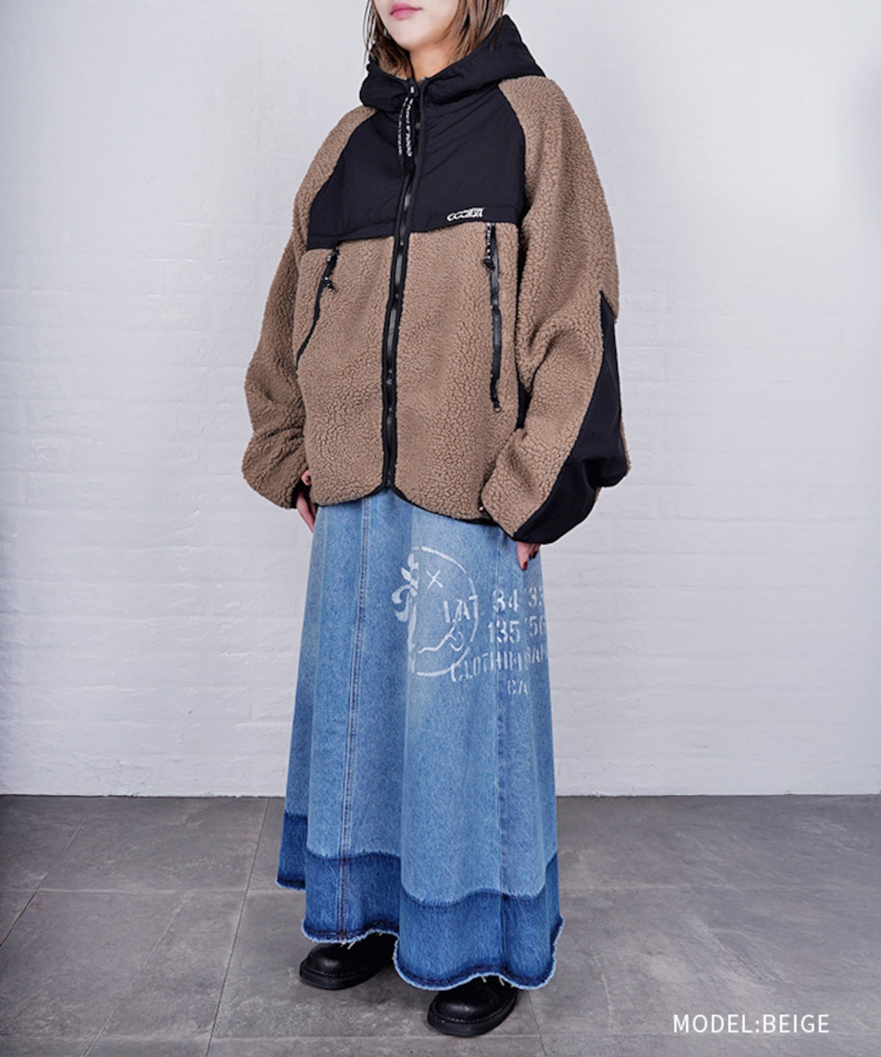 COOLAペイントジップボアフーディー (BEIGE) CQ-47139H