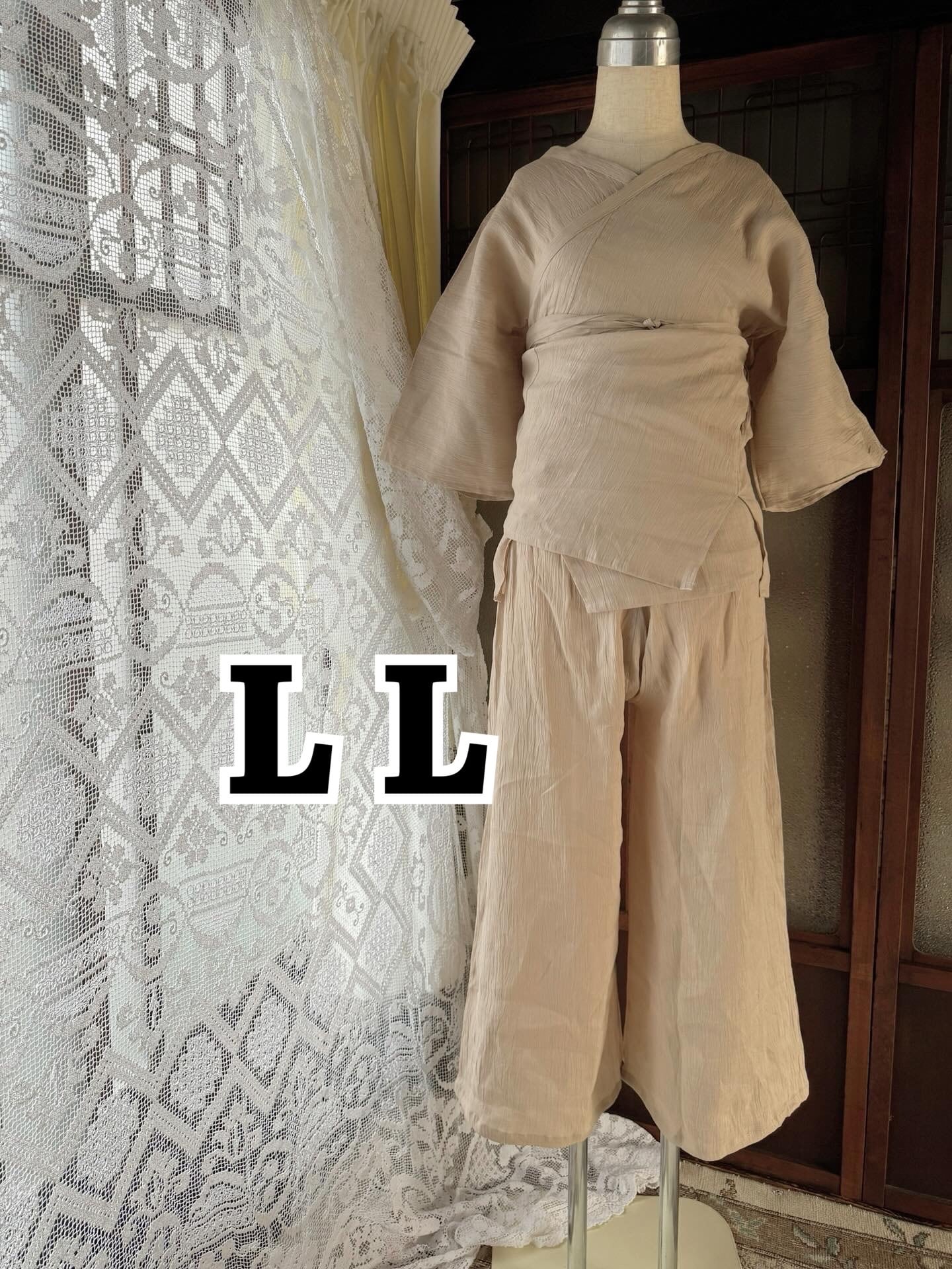 LLサイズ 【本麻楊柳 肌襦袢+ステテコ セット】ベージュ】 | みずのの店