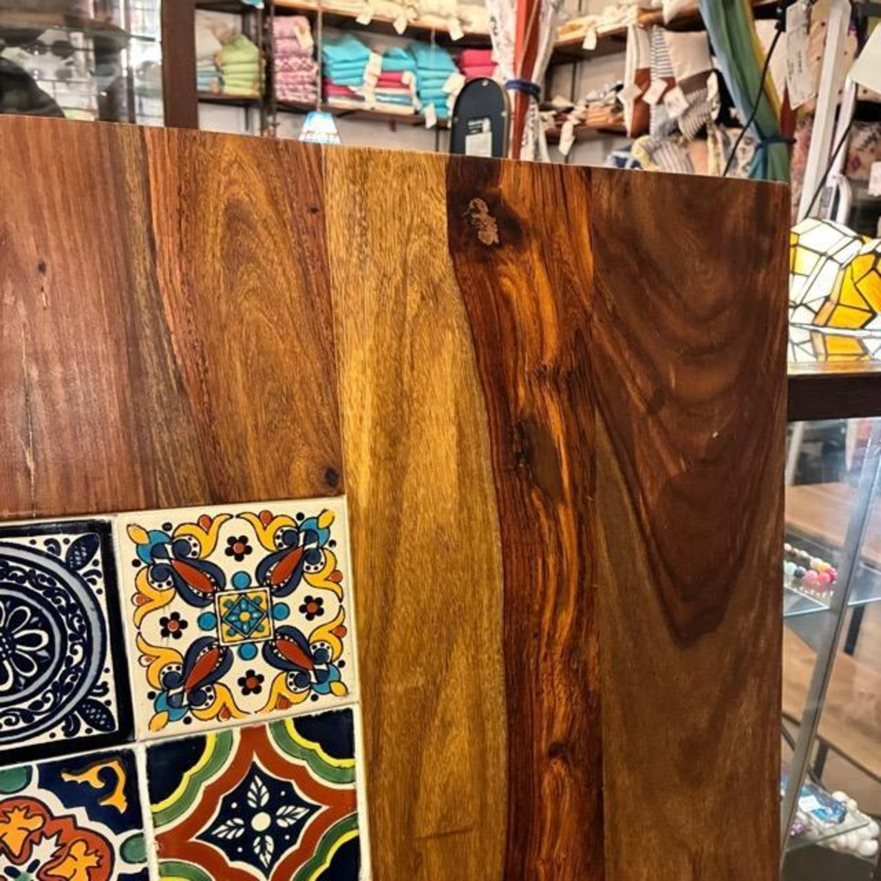TOPANGA Furniture Sheesham wood and Mexican tile table top, 120x82cm, one-of-a-kind dining table