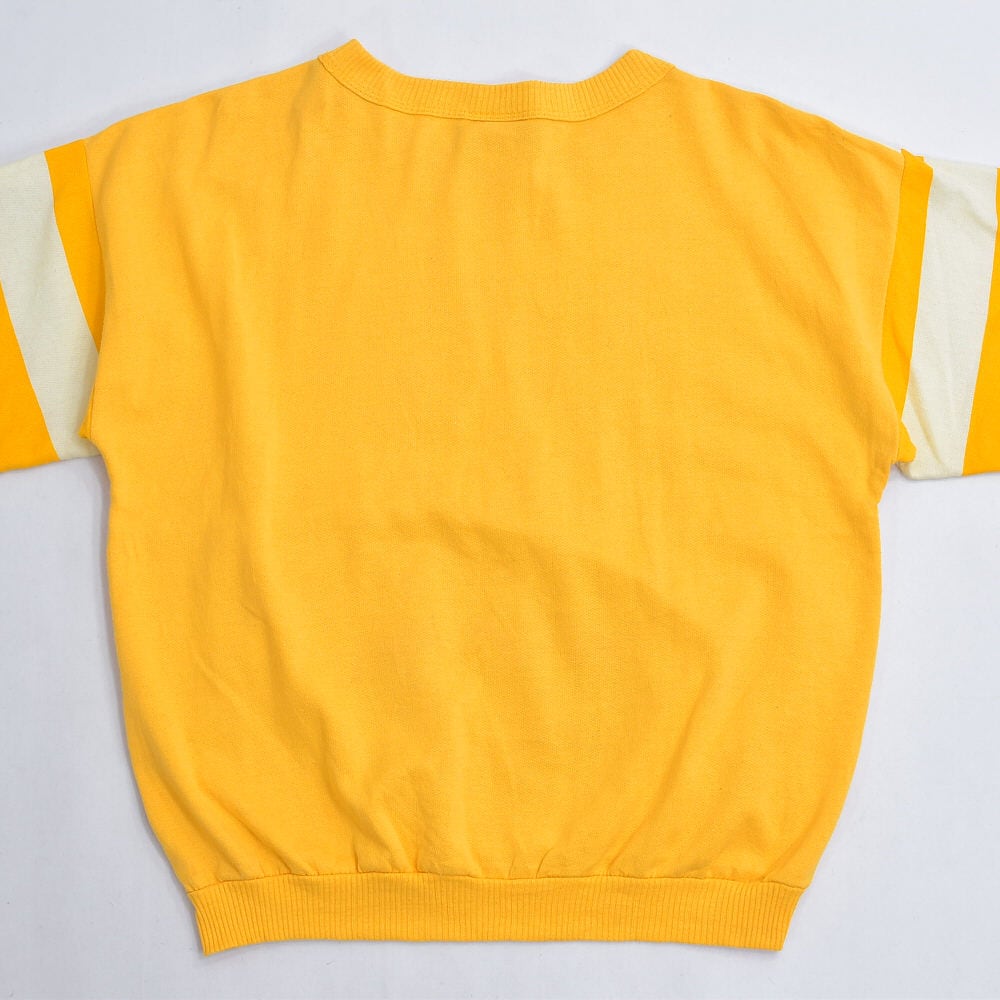 VINTAGE - 80s～ アメリカ製 TROPIX  NAVYロゴプリント デザイン パネルボーダースウェットシャツ ヴィンテージ イエロー SSI レトロ ビンテージ アメリカ古着 レディースLサイズ 80s～ アメリカ製 TROPIX ROYAL NAVYロゴプリント デザイン