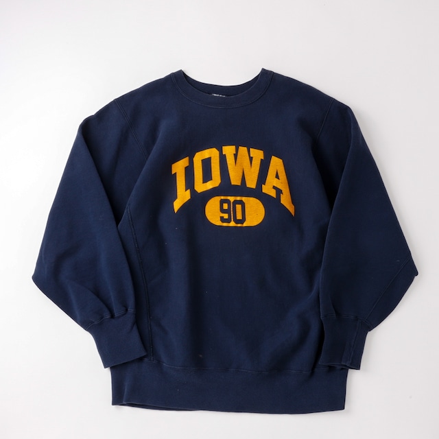 【希少】90s champion Reverse Weave fade navy Vintage sweat made in USA "IOWA" ／ヴィンテージ チャンピオン リバースウィーブ スウェット  USA製 フェード ネイビー アイオワ大学 ビッグサイズ XL