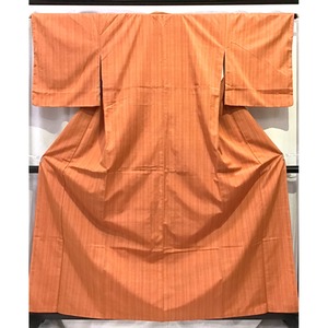 正絹・紬・着物・オレンジ地・No.200701-0590・梱包サイズ60