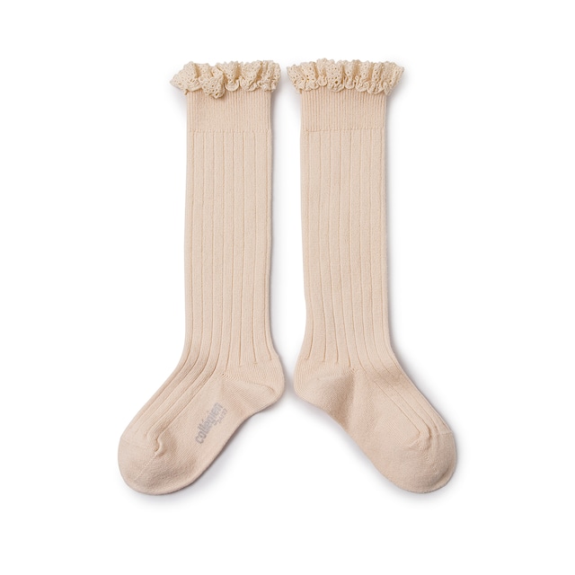 Collegien/Joséphine Lace-Trim Ribbed Knee-high Socks - Sorbet