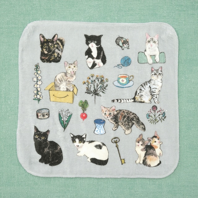 【チャリティー商品】ハンドタオル Cat hand towel gray