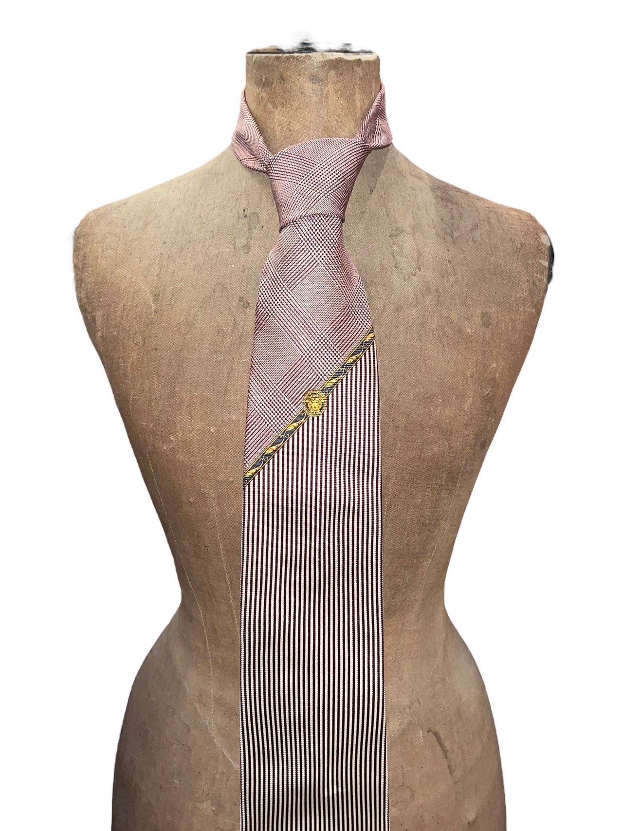 VERSACE stripe × glen check pattern silk tie