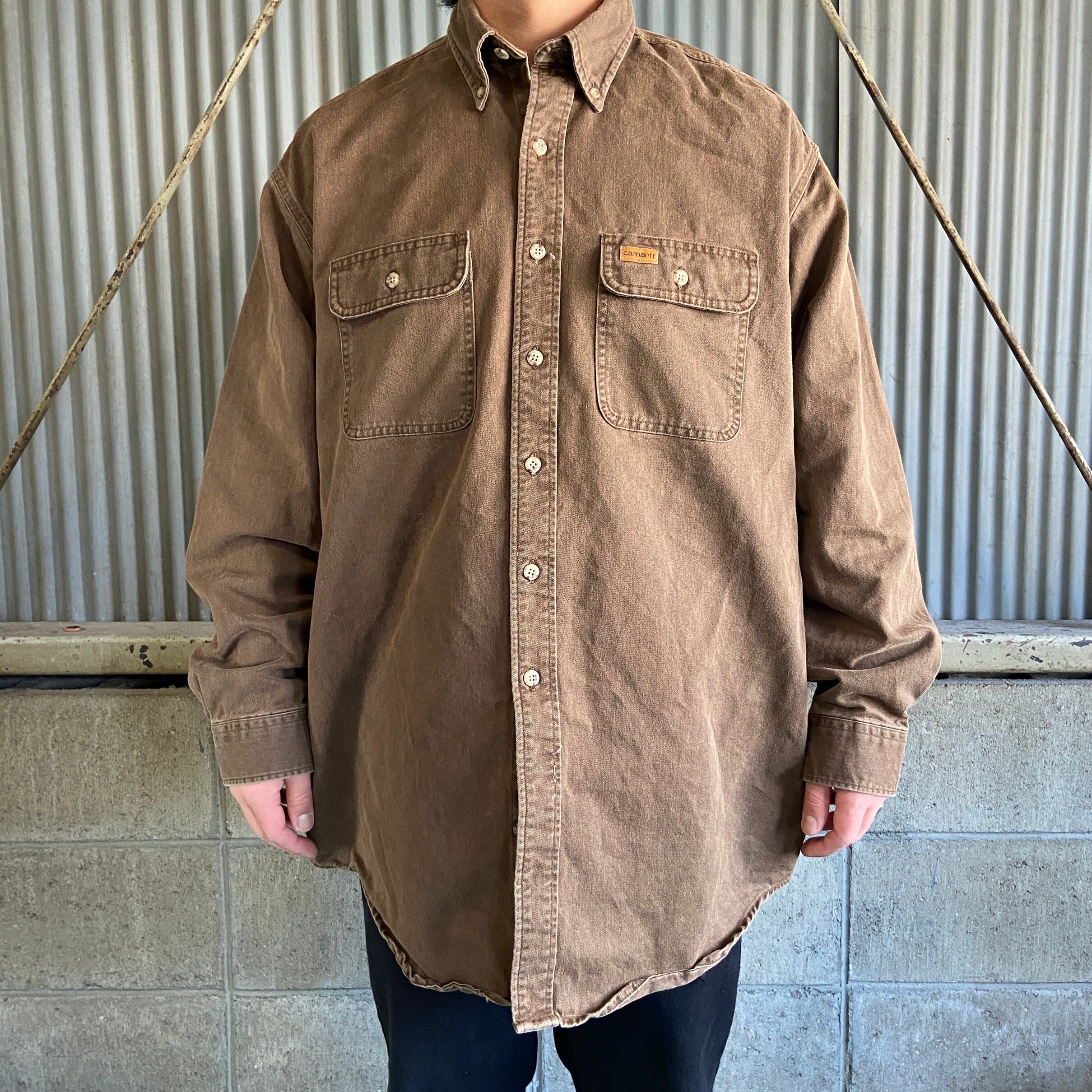 90年代 Carhartt カーハート 長袖 コットン ボタンダウンシャツ メンズ ...