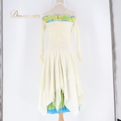 社交ダンス 衣装 ワンピース ドレス ホワイト系 グリーン系 イエロー系 日本製 白 アイボリー 緑 黄色 青 レース 軽い パーティドレス 発表会 パーティ Mサイズ レディース